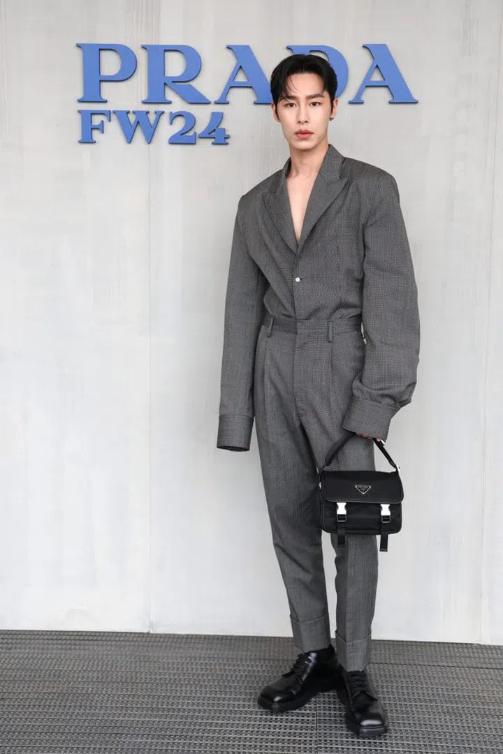 MILAN, ITALY - JANUARY 14: (EDITORS NOTE: This image has been retouched at the request of the subject.) Jaewook Lee attends the Prada Fall/Winter 2024 Menswear Fashion Show on January 14, 2024 in Milan, Italy. (Photo by Vittorio Zunino Celotto/Getty Images for Prada)