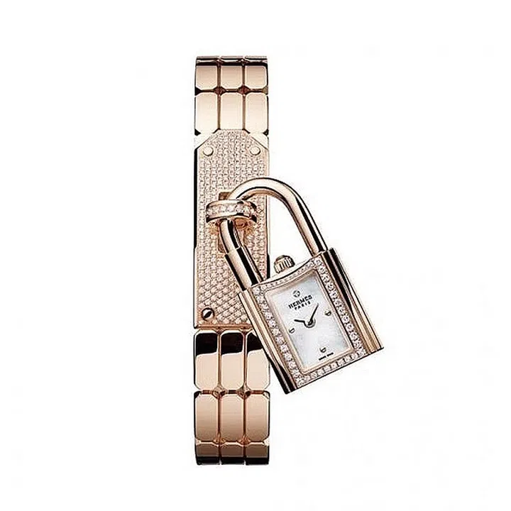 HERMES Kelly 18K pink gold watch with diamonds on matching bracelet腕表 $55,000起