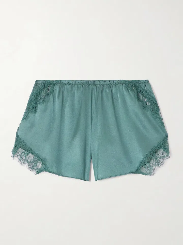 Kiki De Montparnasse Lace-trimmed silk-satin shorts