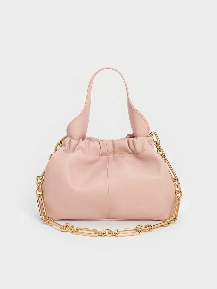 Charles & Keith Ally Ruched Slouchy Chain-Handle Bag - Light Pink 