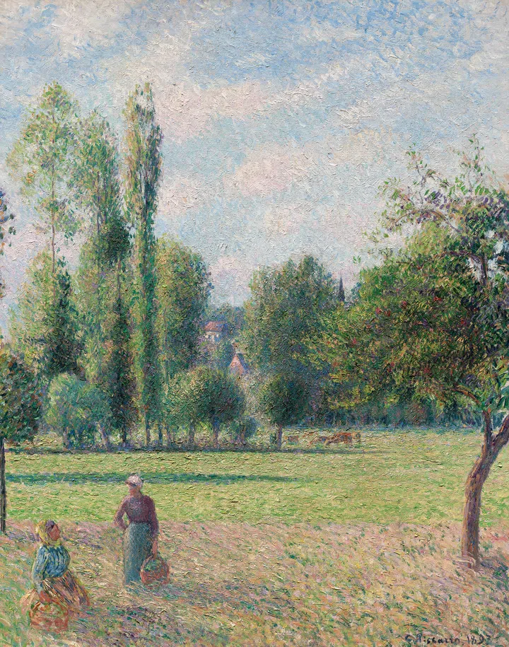 Camille Pissarro的1893年作品《Two Peasant Women in a Meadow (Le Pré)》 