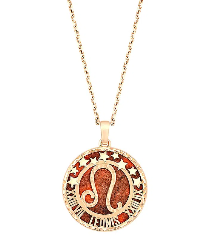Zodiaque long necklace Leonis (Leo),  rose gold,  red jasper.