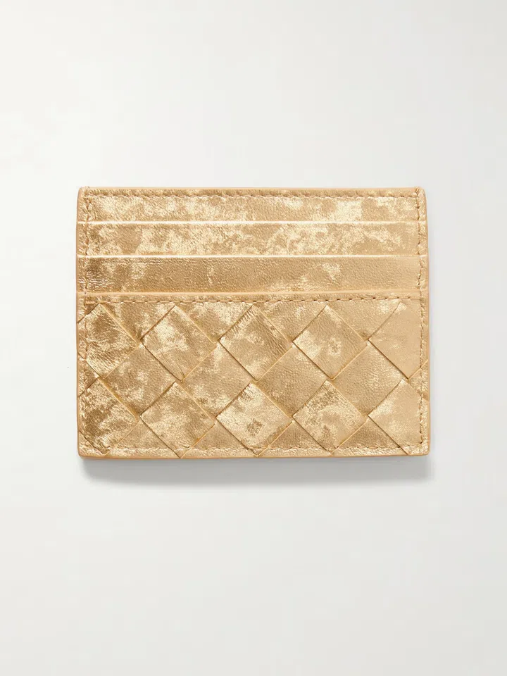 Bottega Veneta Intrecciato distressed metallic leather cardholder $746