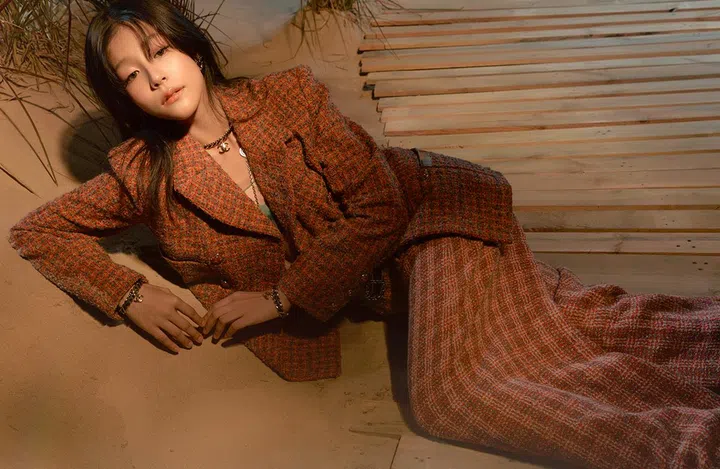 Chanel top $4,140, jacket $16,860, trousers $8,510, belt $2,400, choker $2,200, necklace $2,420, bangles $1,520(each)