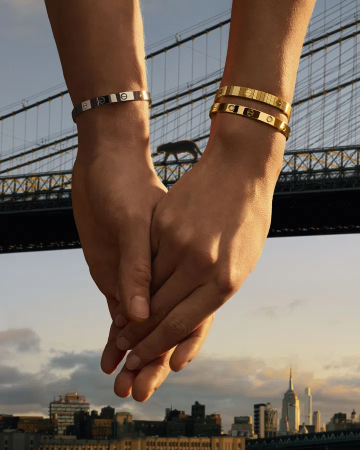 在Cartier全新广告中，猎豹意象守护在爱侣身旁，为爱赋予无畏与灵感