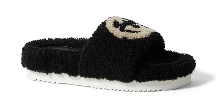 EILEEN flat round toe shearling GG logo slipper slide * SWATCH