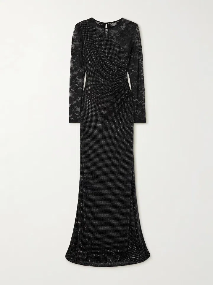 Self-Portrait Lace-trimmed crystal-embellished jersey gown
