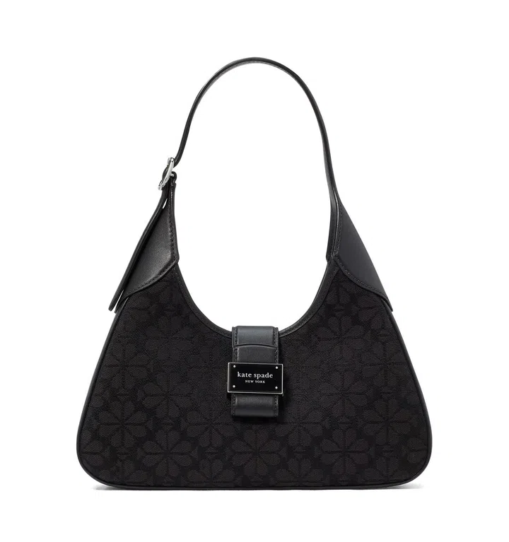 快闪限定款式四：Spade Flower Jacquard Shoulder Bag-Black Multi肩背包，黑色图纹低调高雅。