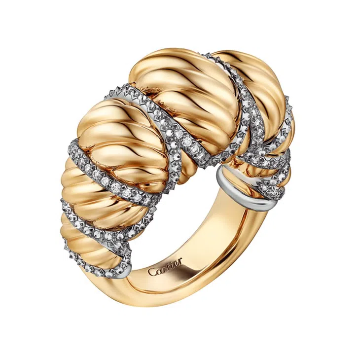 Cartier Libre Tressage镶钻铂金及黄金戒指 $44,400