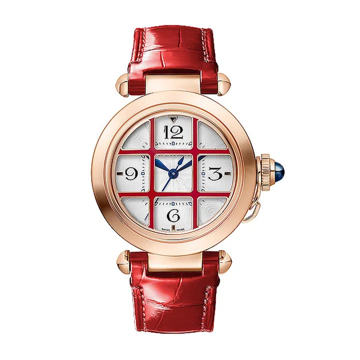 Cartier Pasha de Cartier Grid搭载自动机芯、35mm玫瑰金表壳、可拆卸亮漆格栅、可替换式鳄鱼皮表带腕表 $25,400