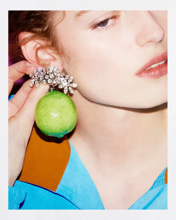 Saint Laurent Rhinestone Lime Earrings In Resin And Metal