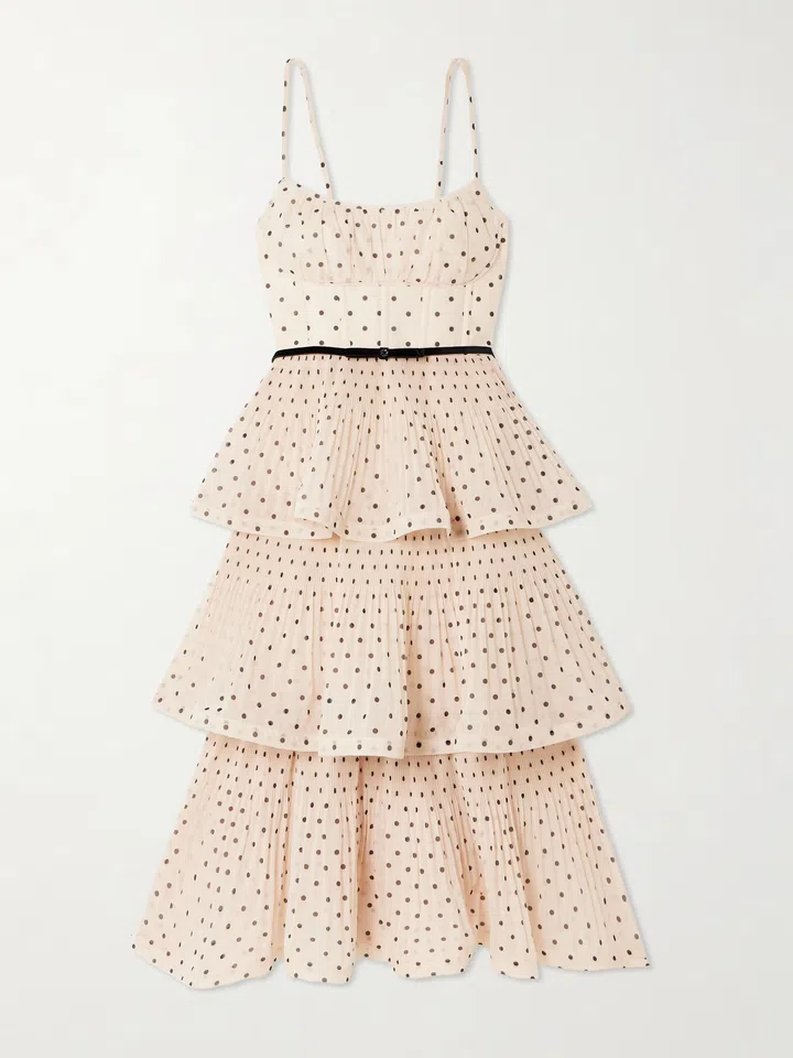 Zimmermann Pleated tiered polka-dot organza midi dress