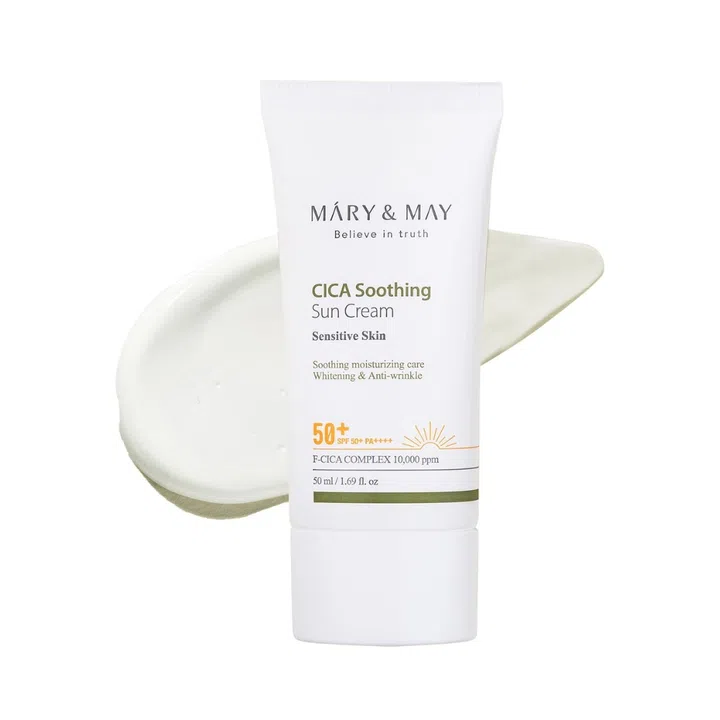 热门韩系防晒：MARY&MAY Cica Soothing Sun Cream SPF50+ PA++++ 防晒霜