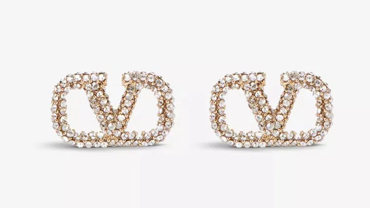 Valentino Garavani的VLOGO镶晶黄铜耳钉