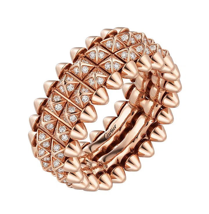 Clash de Cartier ring, double-row model, 18K rose gold (750/1000), diamonds.