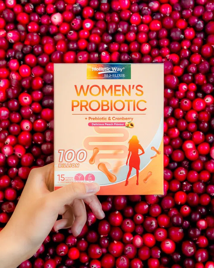 Holistic Way Women’s Probiotic 100 Billion probiotic supplement has probiotics, prebiotics and cranberry to support gut health, immunity and women’s wellness.