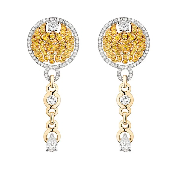 CHANEL Escale à Venise 高级首饰系列 Lion Emblematique 镶黄色蓝宝石及钻石黄金及铂金耳坠
