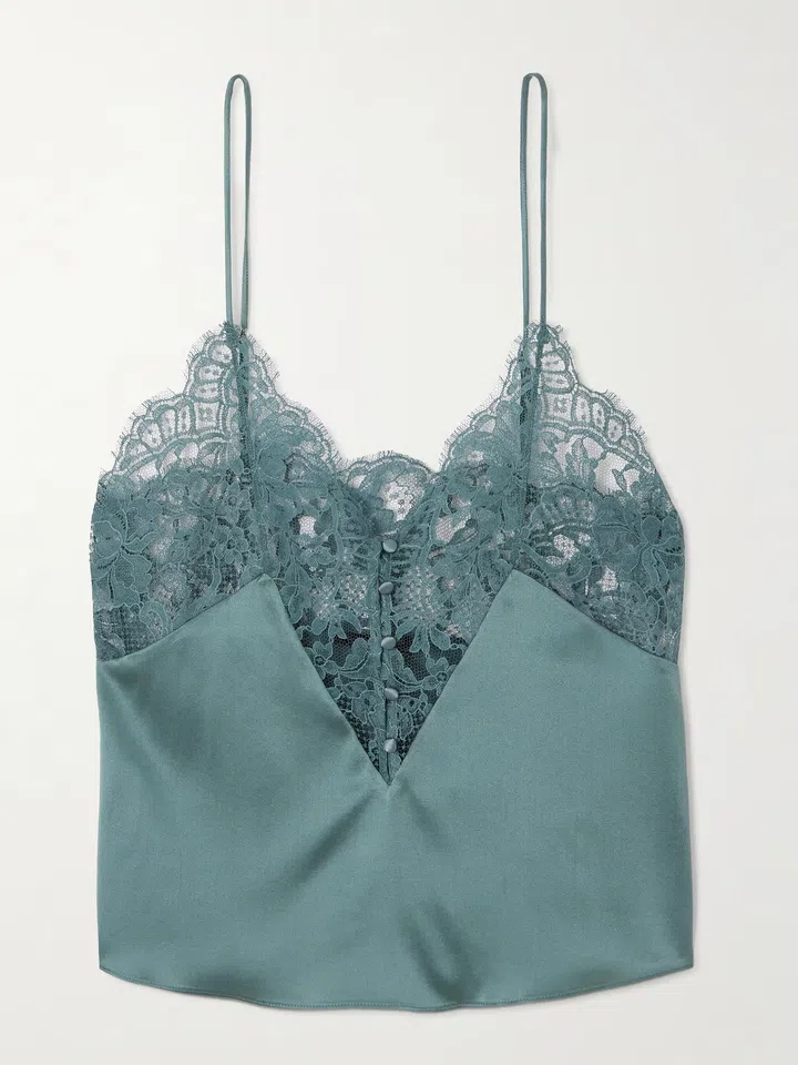 Kiki De Montparnasse Camille cotton-blend lace-trimmed silk-satin camisole 