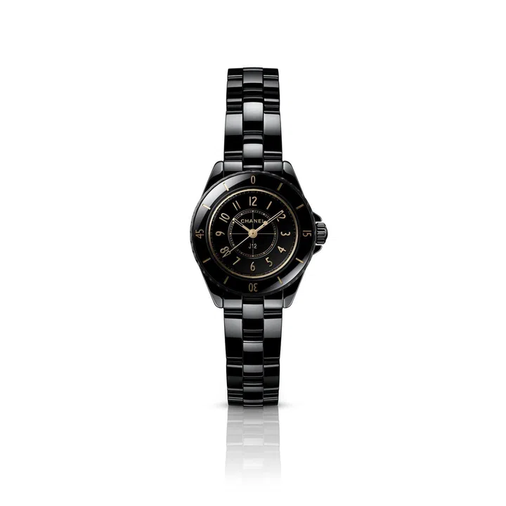 Chanel J12 Golden Black, quartz movement, 28mm ceramic and steel case, ceramic and steel bracelet watch $9,150