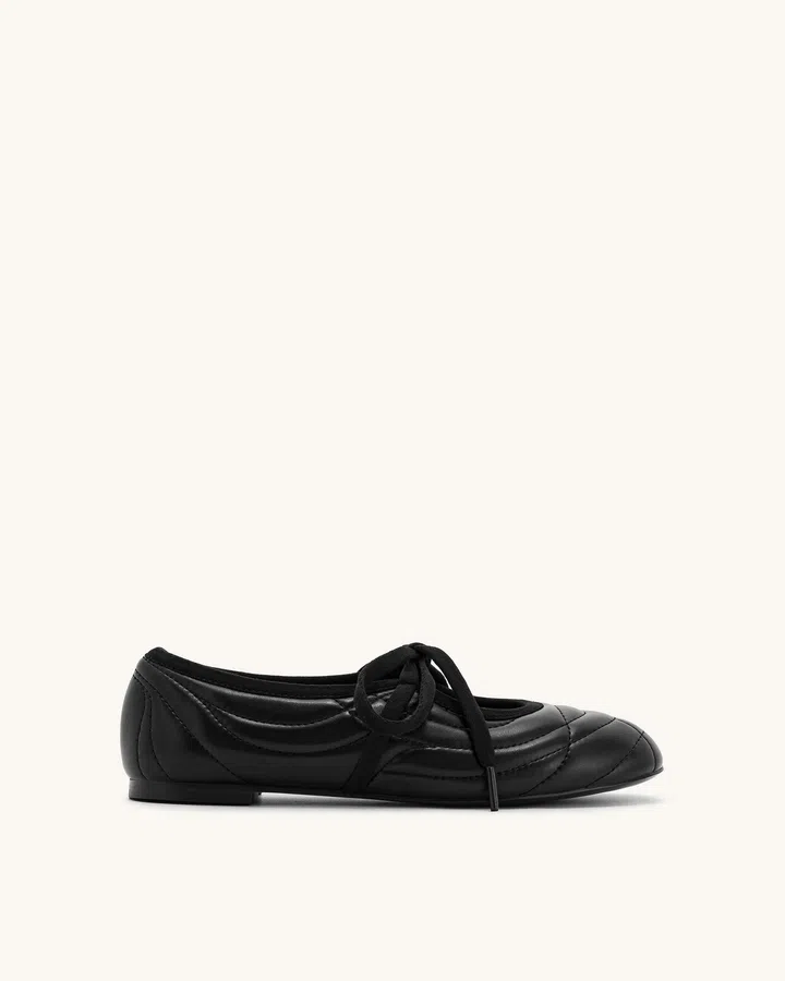 JW Pei Erika Topstitching lace-up ballet Flats- Black $116
