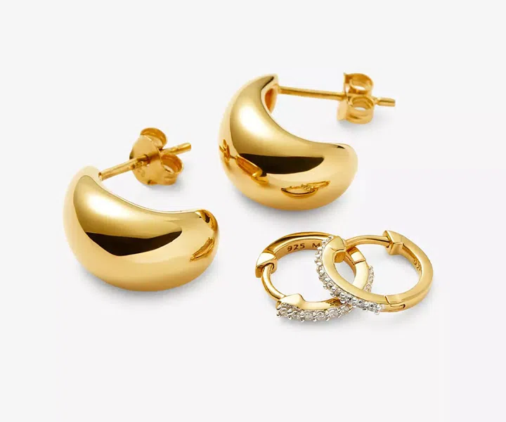 Missoma的Dome Pave 18K金镀层纯银锆石耳环套装