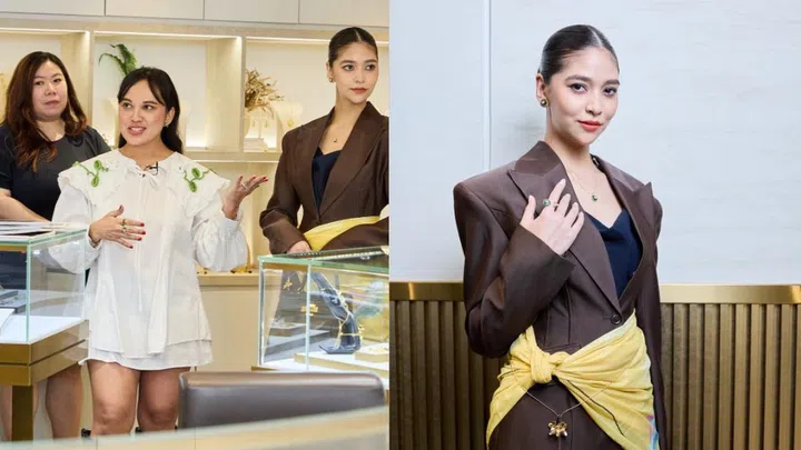 Herworld时尚编辑Lena在7月10日的RISIS四点金预览活动中，示范如何把婚嫁首饰融入日常穿搭。（图：SPH MEDIA）