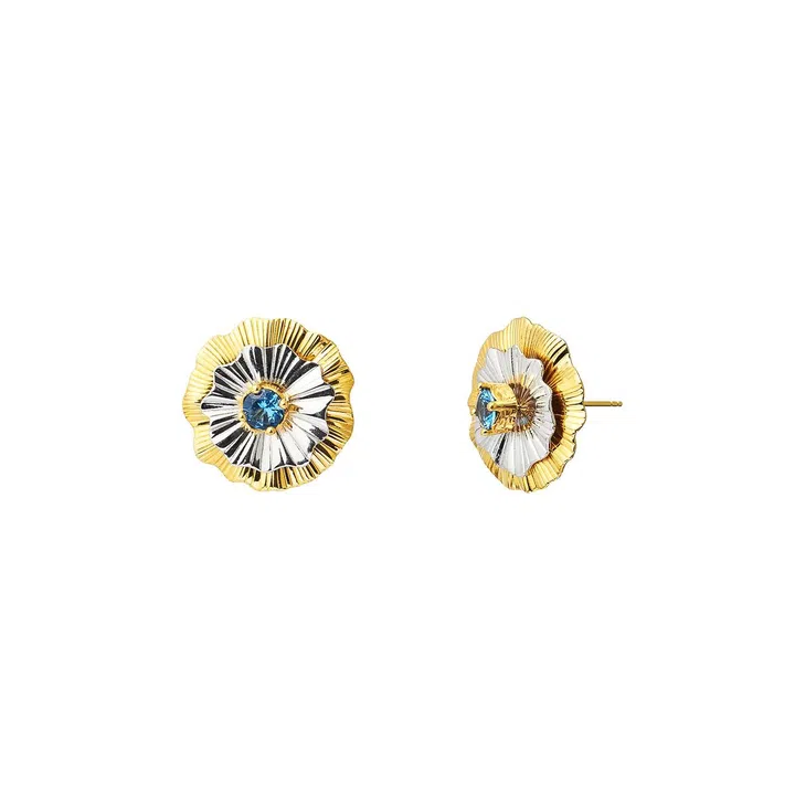 RISIS Aqua Enchanté earrings in gold and rhodium with swiss blue topaz $350 (detachable layers)