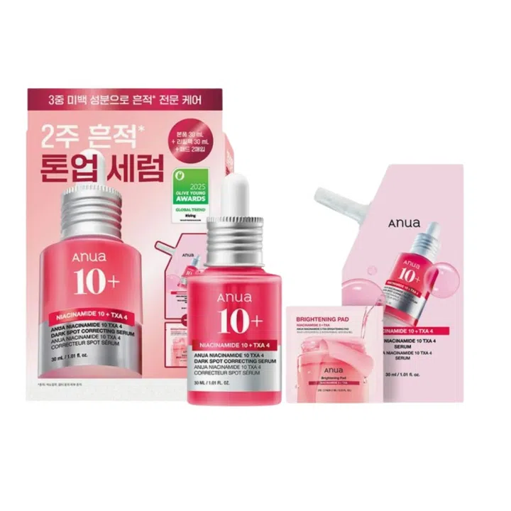 ANUA Niacinamide 10 TXA 4 Dark Spot Correcting Serum 30ml(+Refill 30ml + Pad 2ea)淡斑精华优惠套组