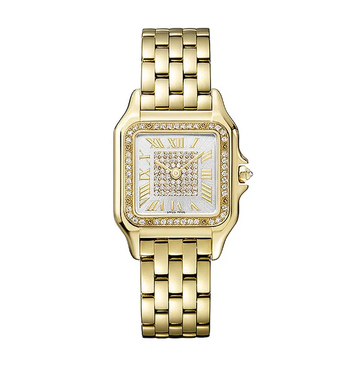 Cartier Panthère de Cartier, quartz movement, diamond dial, yellow gold case with diamonds, yellow gold bracelet medium watch $48,700（图：Cartier提供）