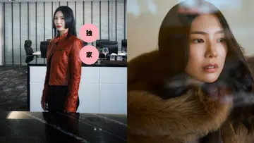 Ferlyn G《小娘惹之翡翠山》与《带剑女孩》封面拼图，左图是她在办公室场景中身穿红色皮衣的角色造型，右图则是她长发披肩、神情沉静的近距离人物特写。