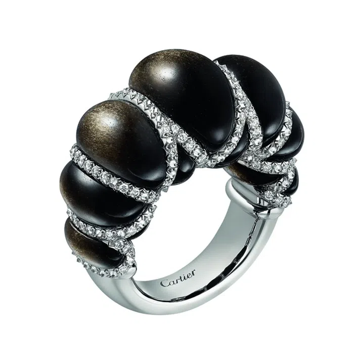 Cartier Libre Tressage镶钻铂金及黑曜石戒指 $59,500