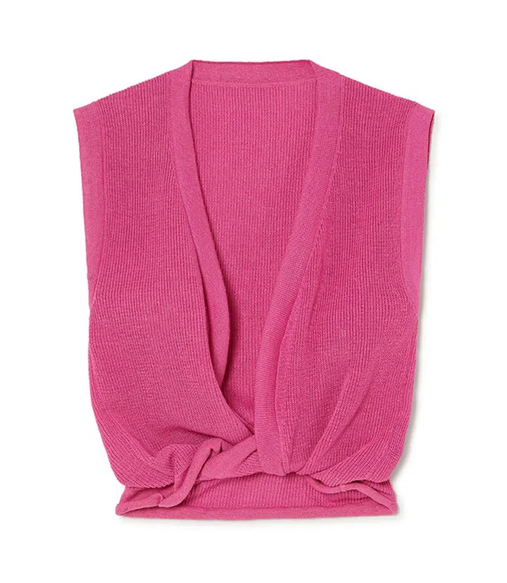 EXCLUSIVE: Noue twist stretch linen sleeveless deep V crop top