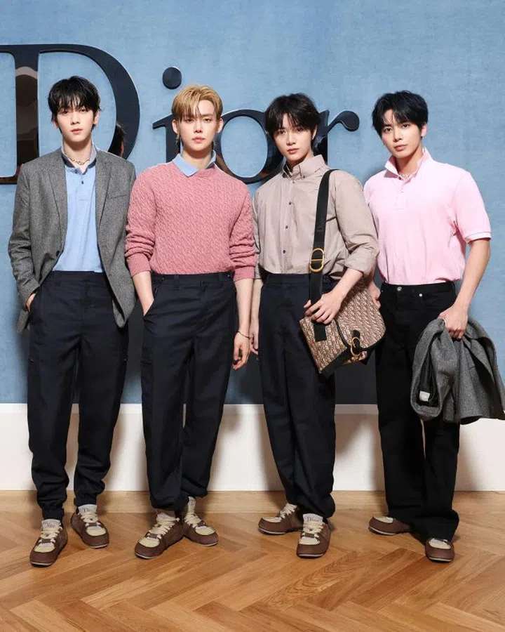 Tomorrow X Together成员Soobin, Yeonjun, Beomgyu及Taehyun (图：Dior提供，Pascal Le Segretain/Getty Images for Dior Homme)