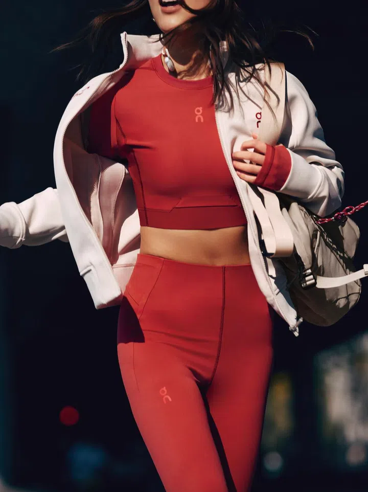 On Train Long Sleeve Crop $149, Train Tights ⅞ $179, Track Jacket $249