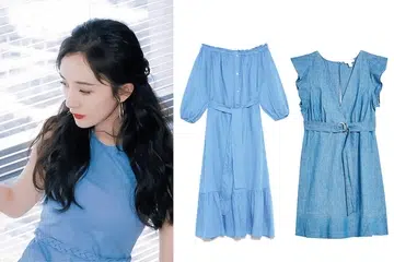 杨幂, yangmi, celeb, fashion, blue dress, light blue dress, 连衣裙，穿搭，时尚