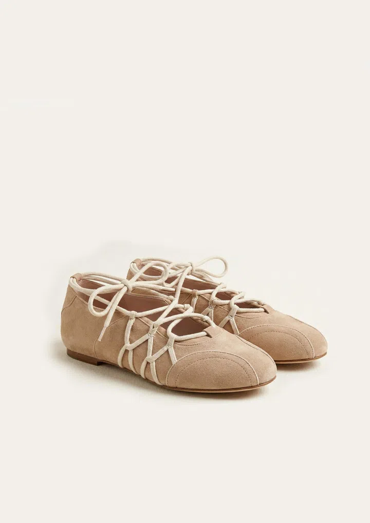 JW Pei Iria Lace-Up Ballet Flats - Light Brown $167