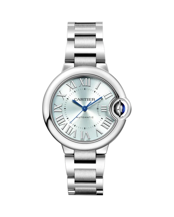 CARTIER Ballon Bleu de Cartier搭载自动上链机械机芯、33mm精钢表壳、精钢表链腕表 $8,800