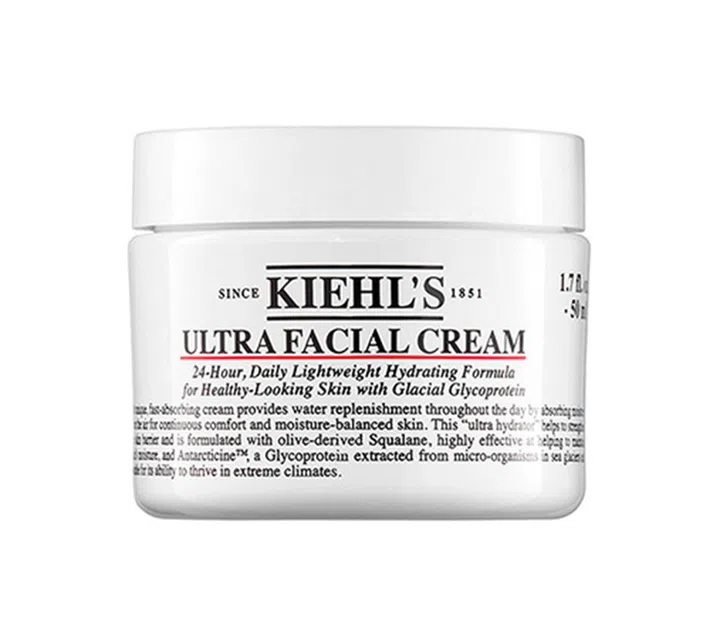 品牌销量第一的 Ultra Facial Cream乳霜，采用冰川糖蛋白和萃取自橄榄的角鲨烷，具有独特的轻薄质感，24小时的保湿效力，瞬间可让干燥的“沙漠肌”更滋润，即便是敏感性肌肤也很适用哦！