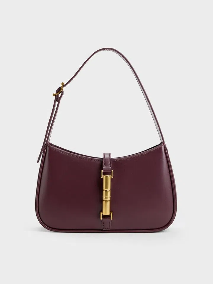 Charles & Keith Cesia Metallic-Accent Shoulder Bag - Wineberry Red $85.90