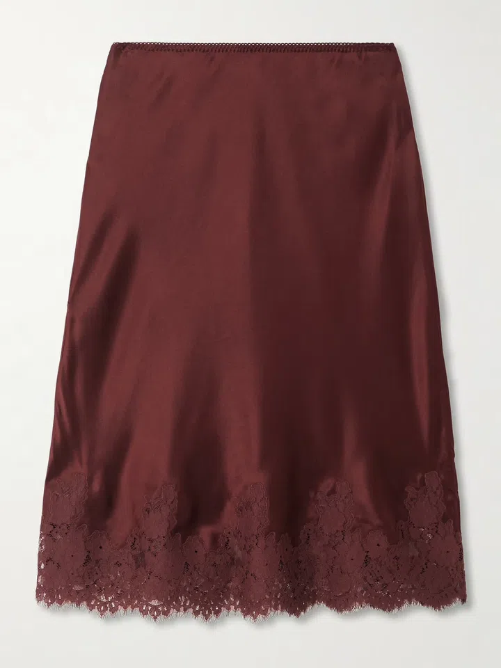 DÔEN Elowette lace-trimmed silk-satin midi skirt 