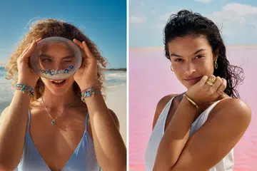 Models wearing jewellery from the Pandora Summer Collection with Pandora Moments charms and Pandora Essence jewellery.