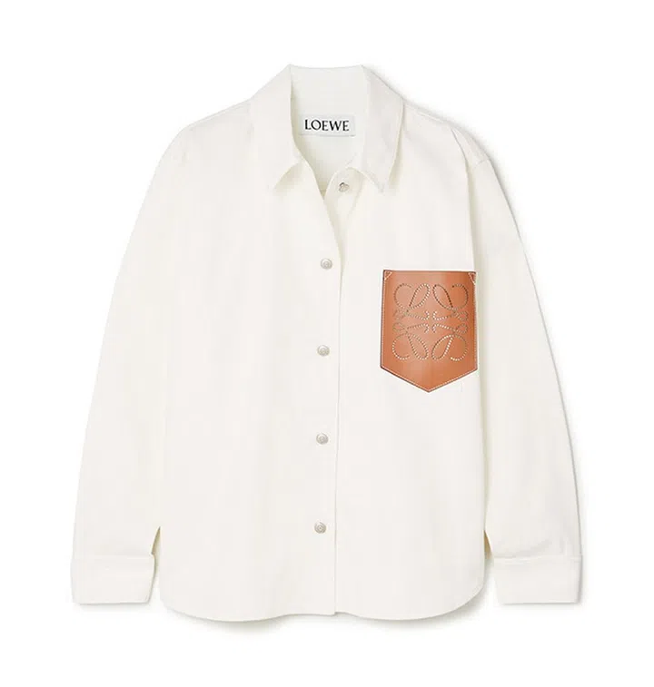 LEATHER POCKET DENIM OVERSHIRT