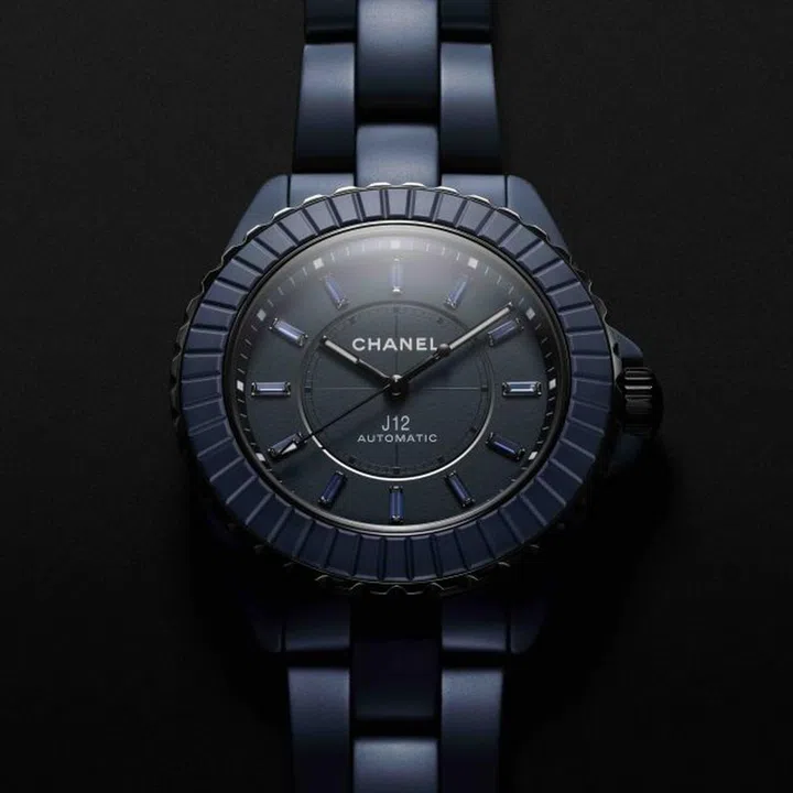 Chanel J12 Bleu, self-winding mechanical movement, dial with sapphires, 38mm ceramic and steel case, ceramic bracelet limited edition watch $37,000