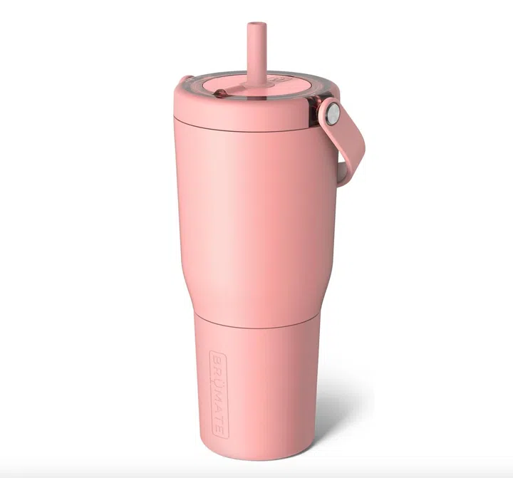 BrüMate Resa Tumbler with handle and straw in guava color