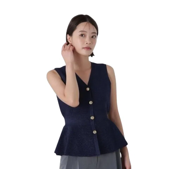 日系彩妆与时尚NATURAL BEAUTY Basic Women’s Sweater （Tweedy Peplum Knit Gilet）针织马甲