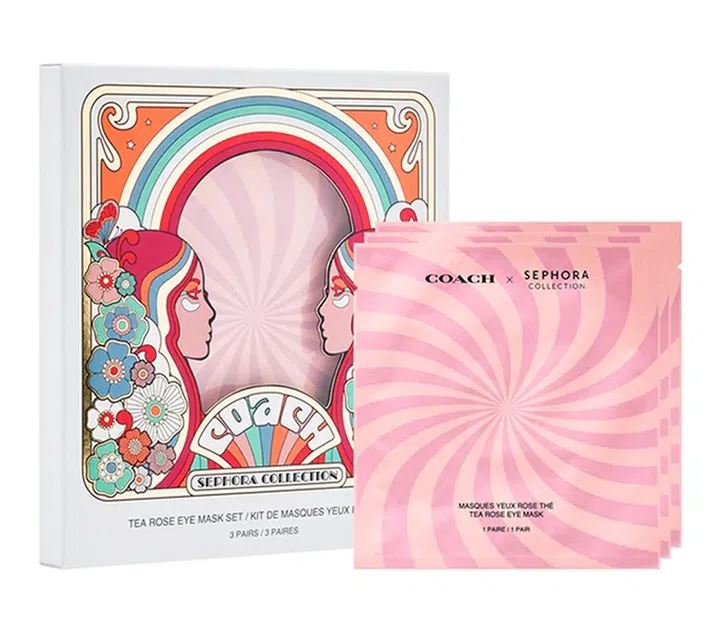 系列中唯一一款护肤品就是这盒眼膜啦！它含有三对富含玫瑰、黄瓜等成分的眼膜，能够舒缓和保湿疲累的眼下肌肤，粉红色的包装设计也很加分哟！