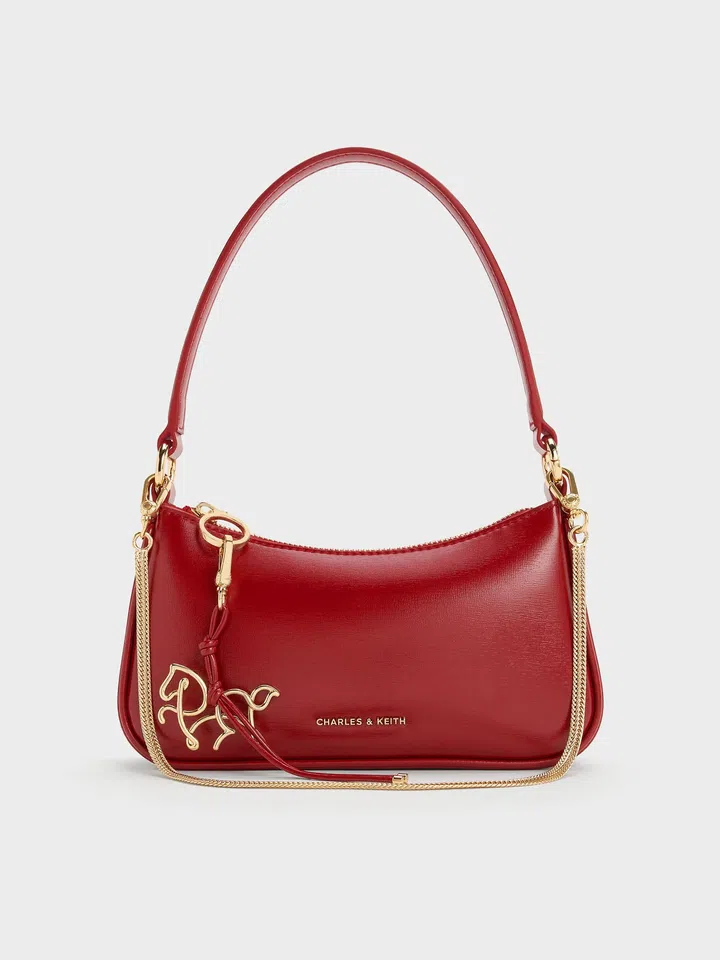 Charles & Keith Elspeth Horse-Motif Shoulder Bag - Tomato Red