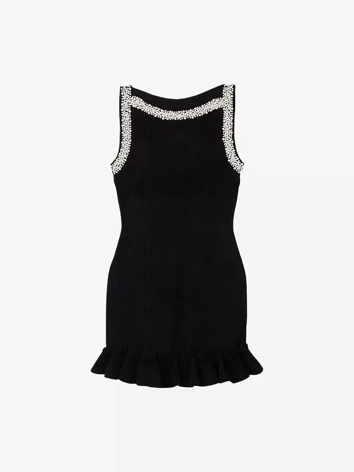 Sandro Sleeveless Bead‑Embellishment Knitted Mini Dress $640年末派对穿搭指南: 从圣诞到跨年都惊艳全场,派对穿搭推荐，连身裙推荐，派对闪亮连身裙
