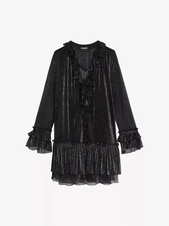 ZADIG&VOLTAIRE Ralice Ruffle-Trim Woven Mini Dress年末派对穿搭指南: 从圣诞到跨年都惊艳全场,派对穿搭推荐，连身裙推荐，派对闪亮连身裙
