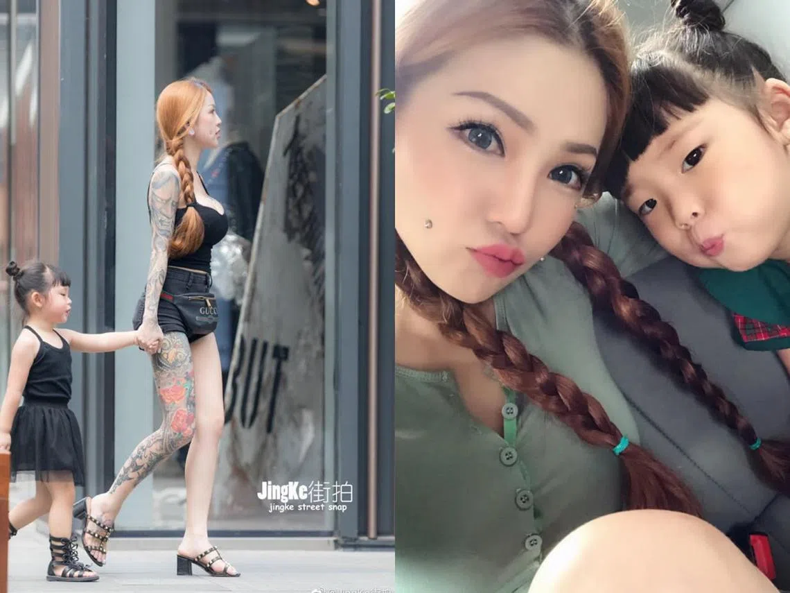 Kinki Ryusaki经常在社交媒体上晒女儿。左图是走在大街上被人抓拍的。（Jingke街拍/Kinki Ryusaki面簿）